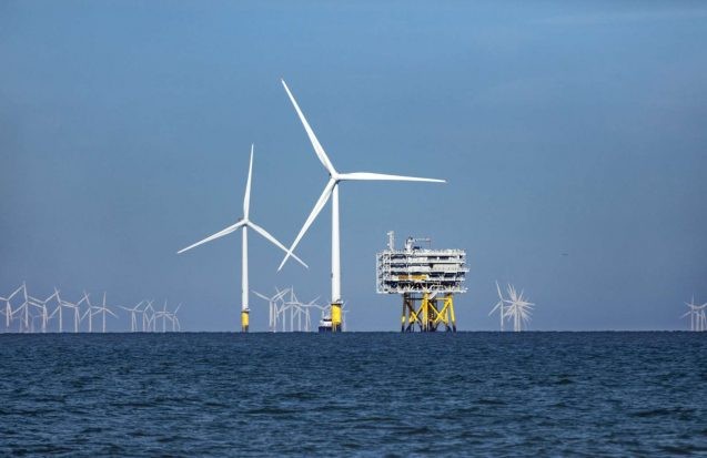Ørsted’s Burbo Bank offshore wind farm, off the northeastern coast of the U.K. Image source: Ørsted renewable energy mills