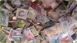A pile of money from different countries